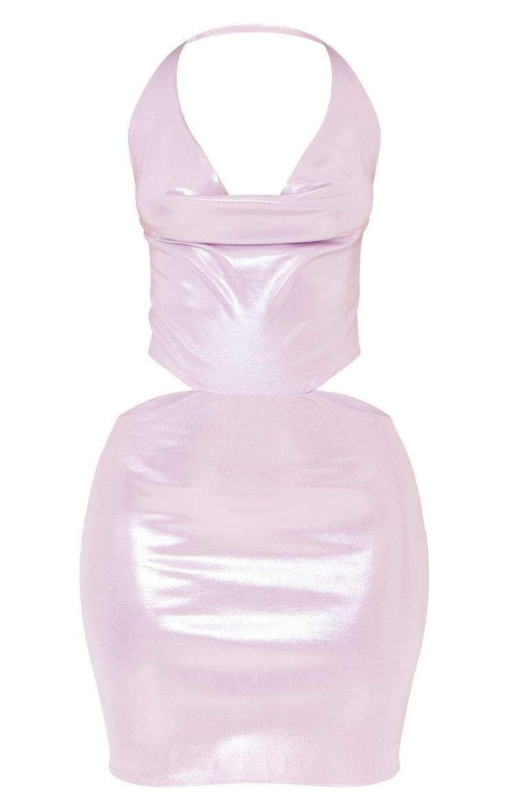 Petite Lilac Metallic Cowl Neck Mini Cut Out Dress Product Image