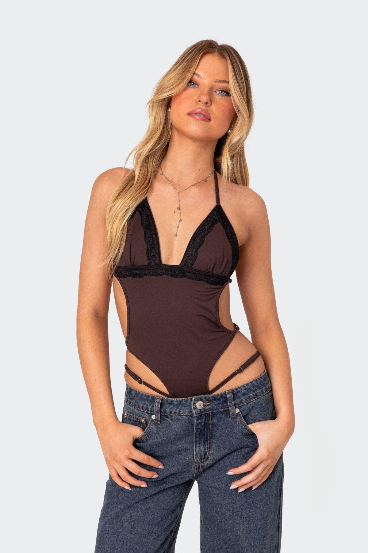 Strappy Lace Trim Bodysuit Product Image