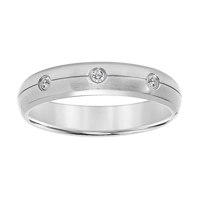 Mens Titanium Comfort 1/10 Carat T.W. Diamond Three-Stone Band Ring, silver Product Image