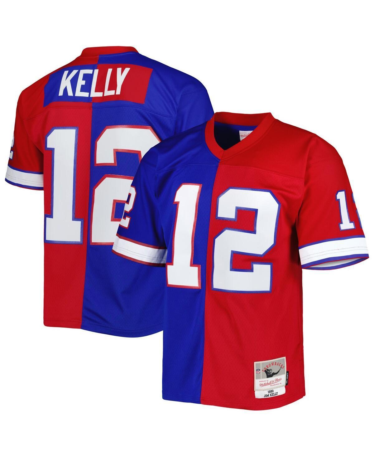 Mens Mitchell & Ness Jim Kelly Royal/Red Buffalo Bills 1990 Split Legacy Replica Jersey Product Image