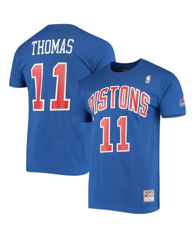 Mens Mitchell & Ness Isiah Thomas Blue Detroit Pistons Hardwood Classics Stitch Name & Number T-Shirt Product Image