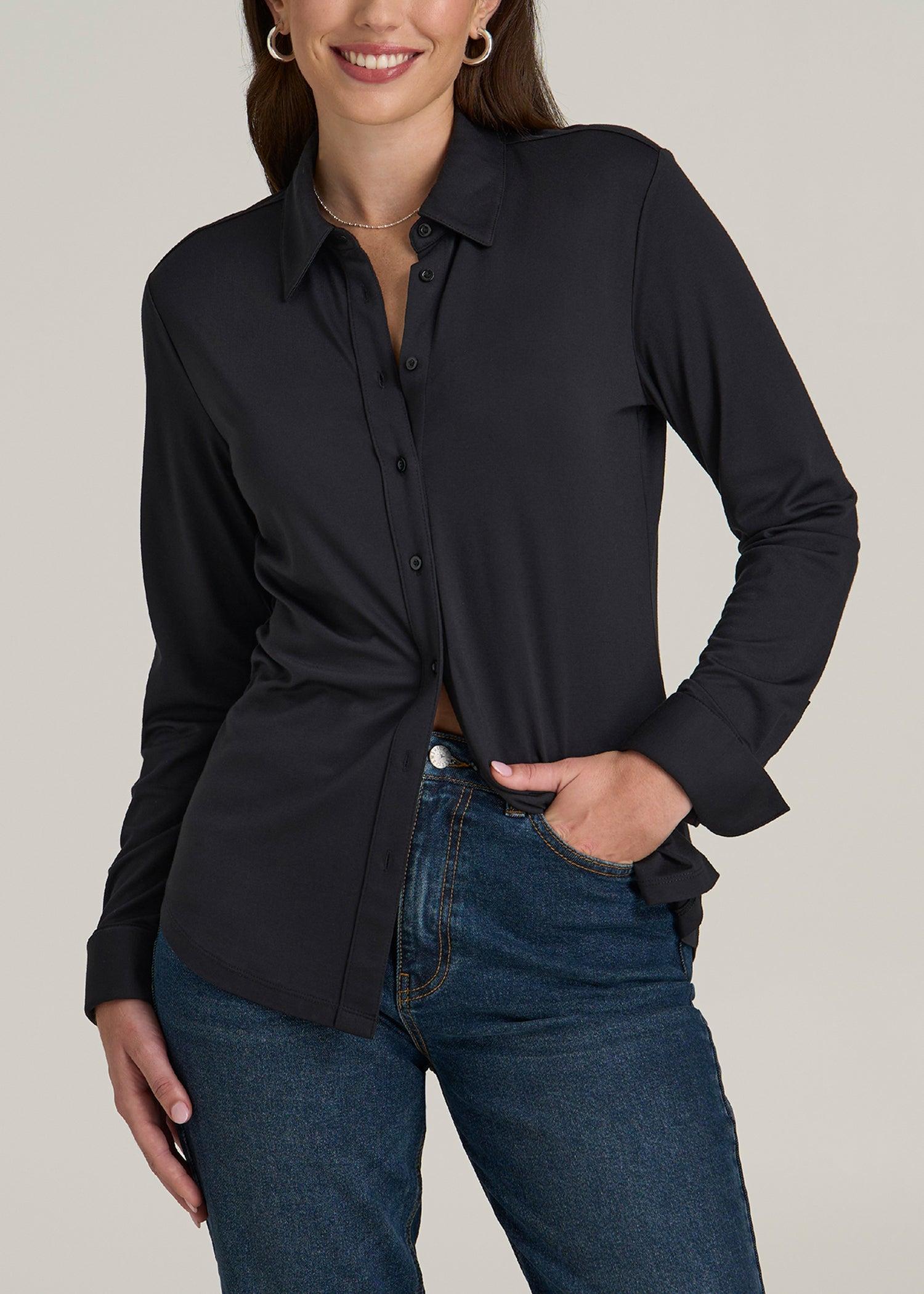 Knit Button Up Women's Tall Shirt in Black Female Product Image