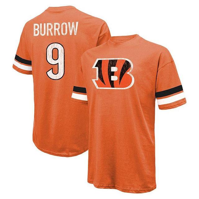 Mens Majestic Threads Joe Burrow Orange Distressed Cincinnati Bengals Name and Number Oversize Fit T-shirt Product Image