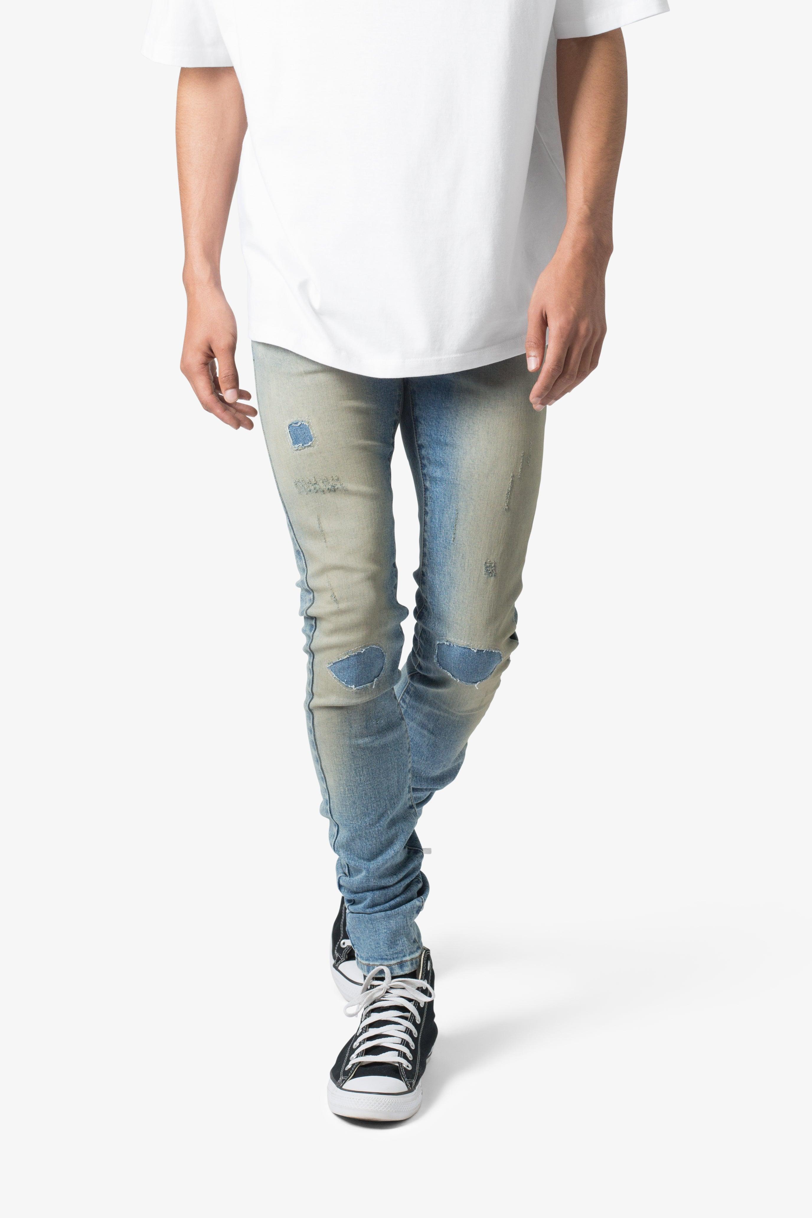 X651 Distressed Circle Knee Denim - Blue Product Image