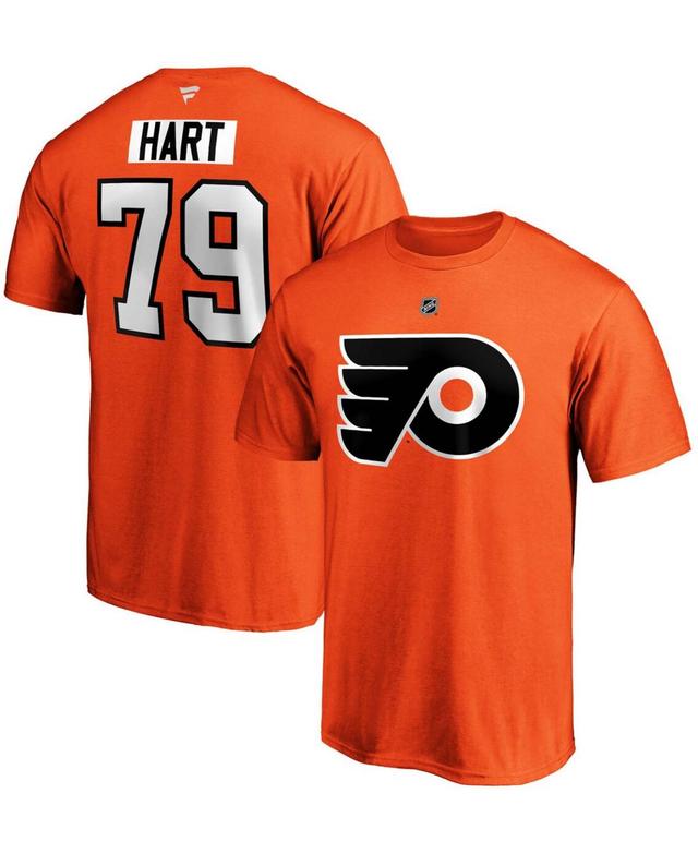 Mens Carter Hart Orange Philadelphia Flyers Team Authentic Stack Name and Number T-shirt Product Image