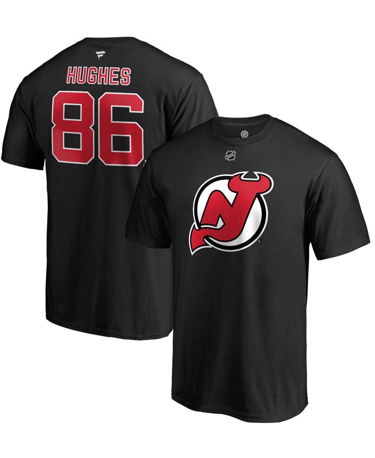 Men's Fanatics Branded Jack Hughes Black New Jersey Devils Authentic Stack Name & Number T-Shirt Product Image