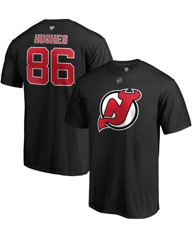 Mens Fanatics Branded Jack Hughes Black New Jersey Devils Authentic Stack Name & Number T-Shirt Product Image