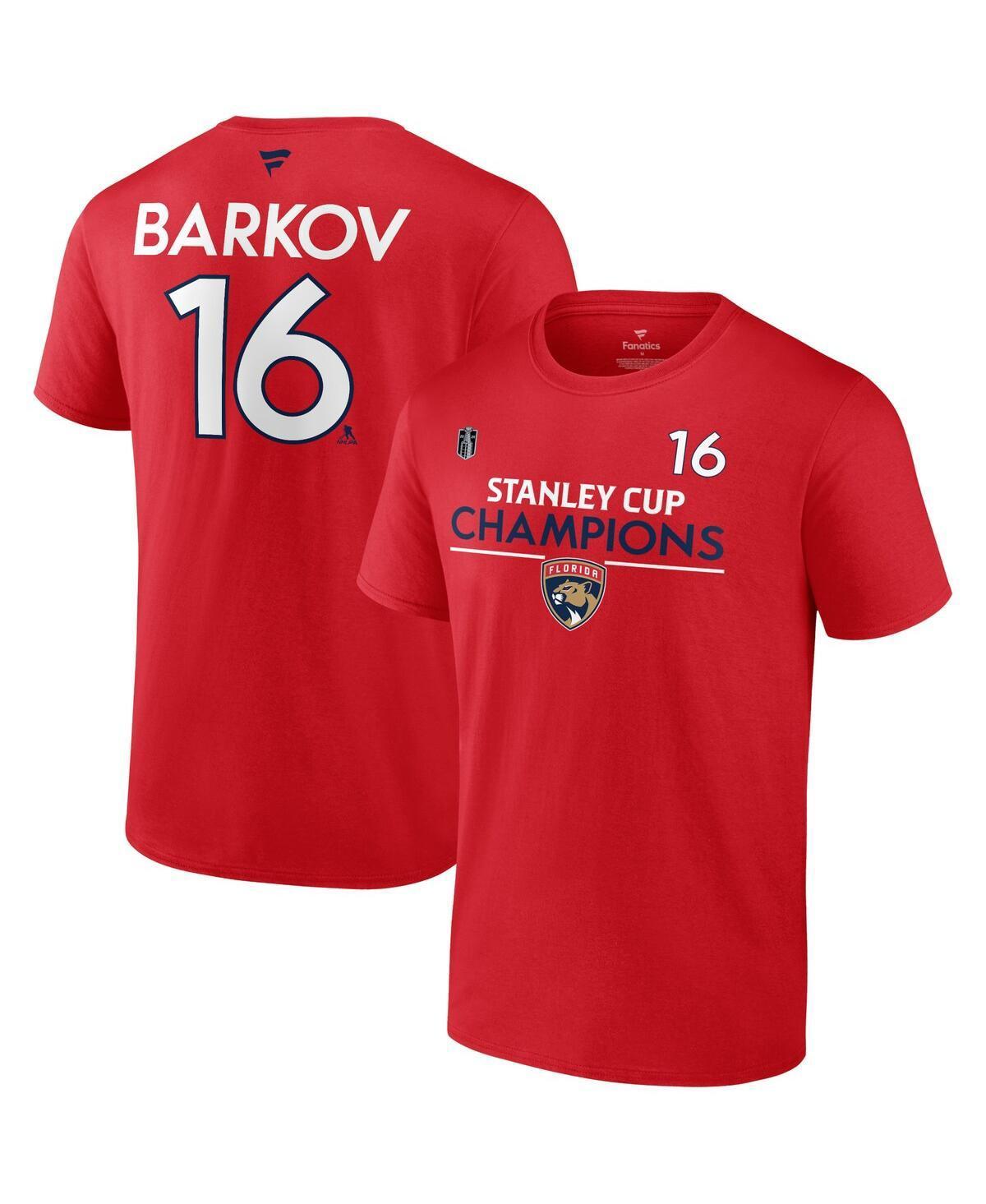 Fanatics Mens Aleksander Barkov Red Florida Panthers 2024 Stanley Cup Champions Authentic Pro Name Number T-Shirt Product Image