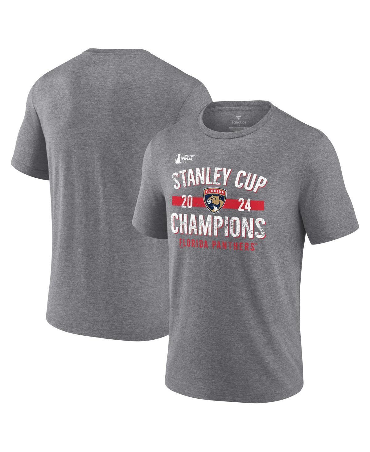 Mens Fanatics Heather Gray Florida Panthers 2024 Stanley Cup Champions Throwback Tri-Blend T-Shirt Product Image