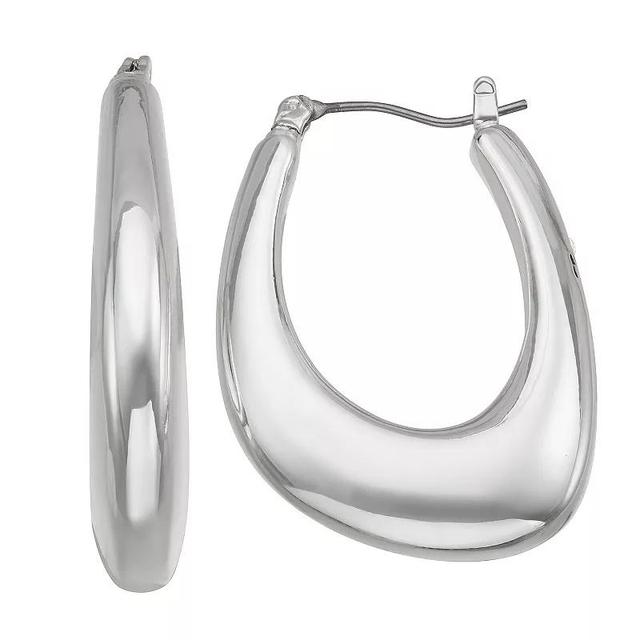 Nine West Silver Tone Puffy Drop Hoop Earrings, Womens Product Image