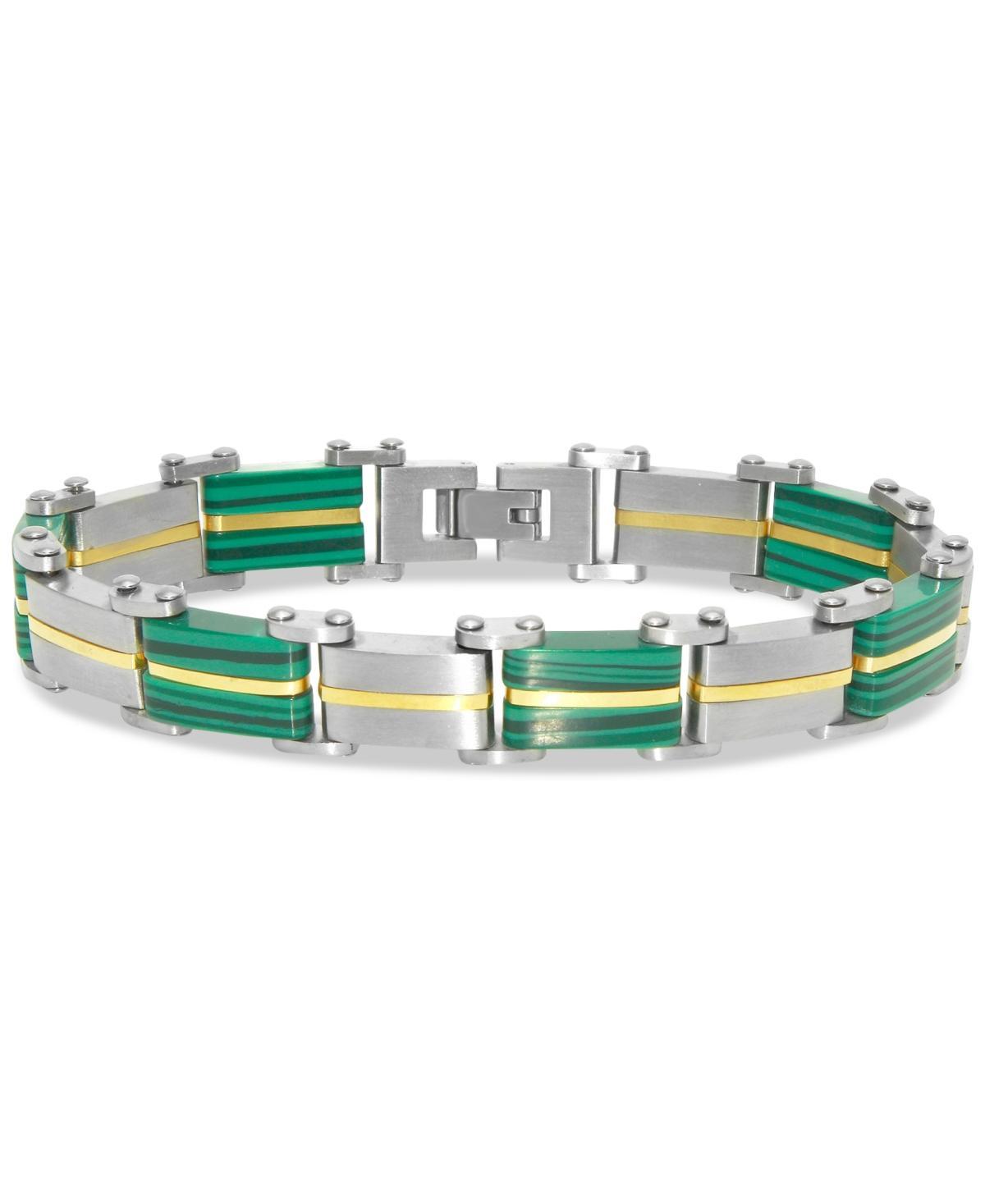 Mens Malachite Square Link Bracelet in Stainless Steel & Yellow Ion-Plate Product Image