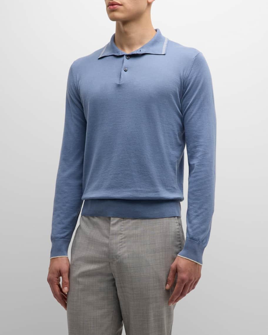 Mens Cotton-Cashmere Long-Sleeve Polo Shirt Product Image