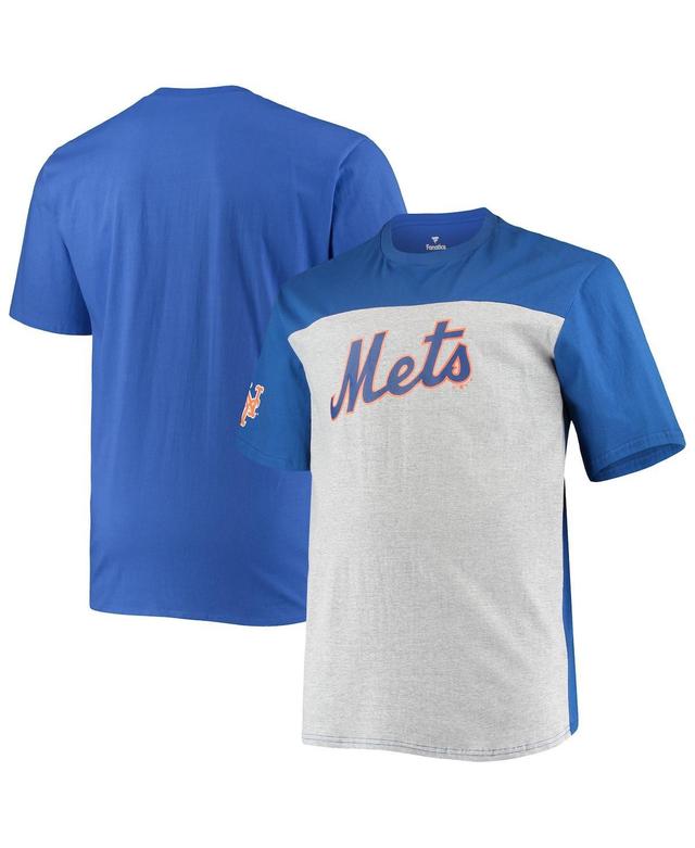 Mens Fanatics Royal and Heathered Gray New York Mets Big and Tall Colorblock T-shirt - Royal Product Image