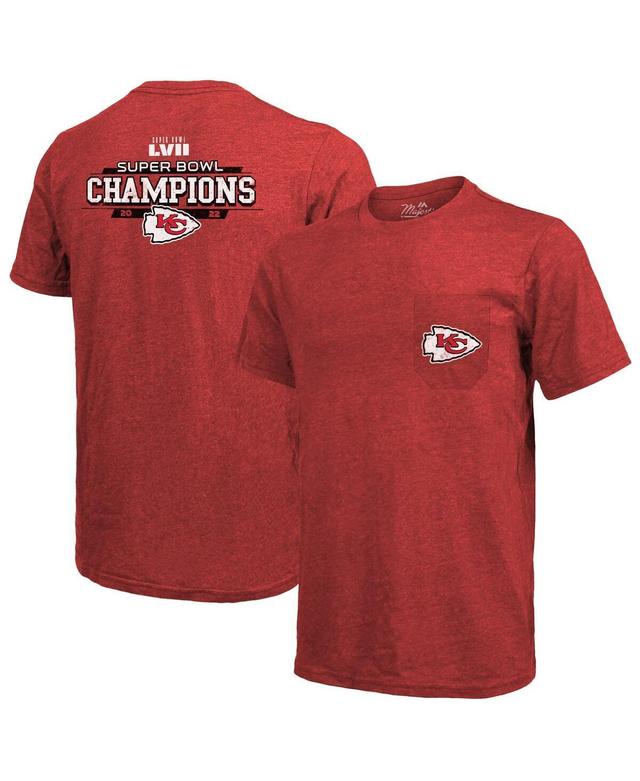 Mens Majestic Threads Red Kansas City Chiefs Super Bowl Lvii Champions Running Back Tri-Blend Pocket T-shirt Product Image