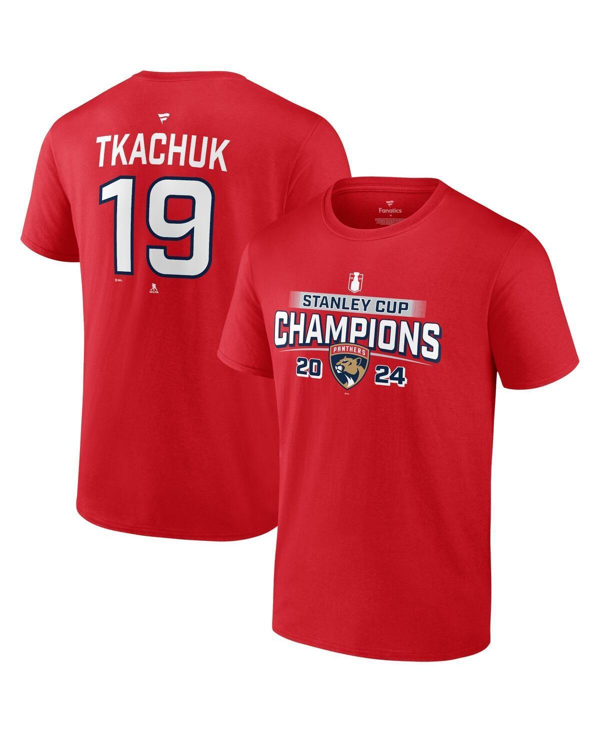 Fanatics Mens Matthew Tkachuk Red Florida Panthers 2024 Stanley Cup Champions Power Name Number T-Shirt Product Image