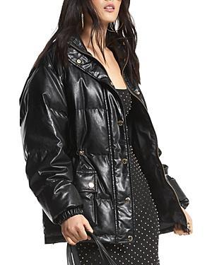 Womens Faux-Leather Puffer Jacket Product Image