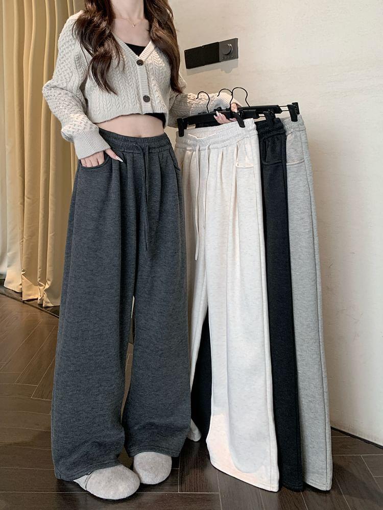 High Waist Plain Wide Leg Pants Product Image