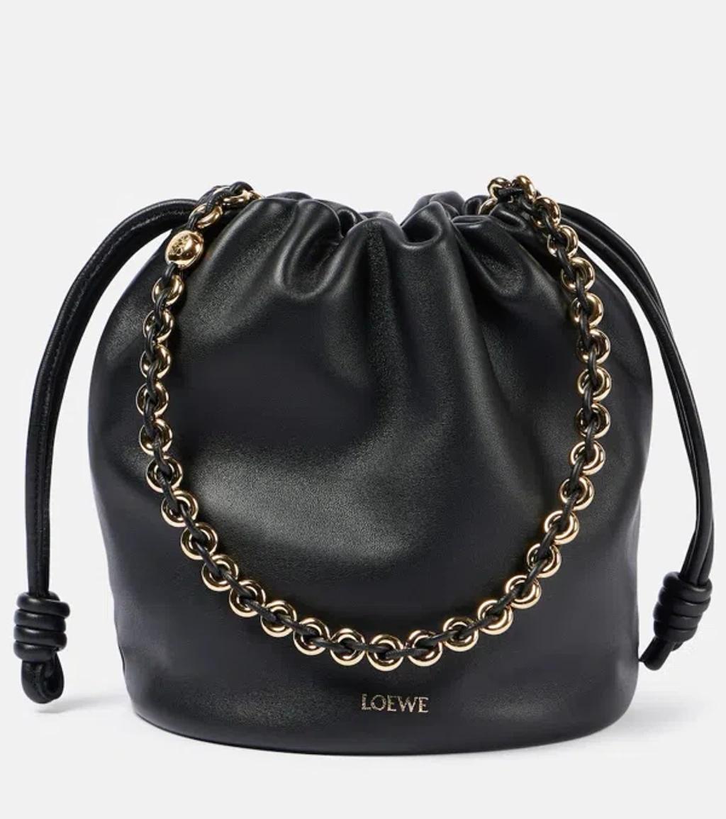 LOEWE Flamenco Small Leather Bucket Bag In Black Product Image