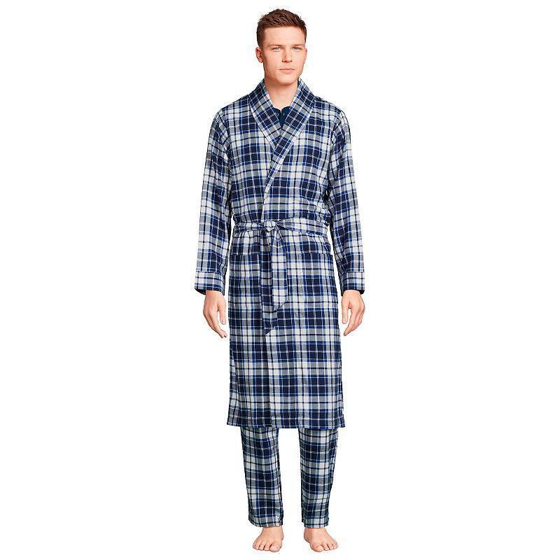 Mens Lands End Flannel Robe Deep Blue Product Image