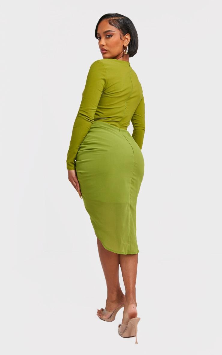 Shape Olive Corset Detail Long Sleeve Ruched Midi Dress Product Image