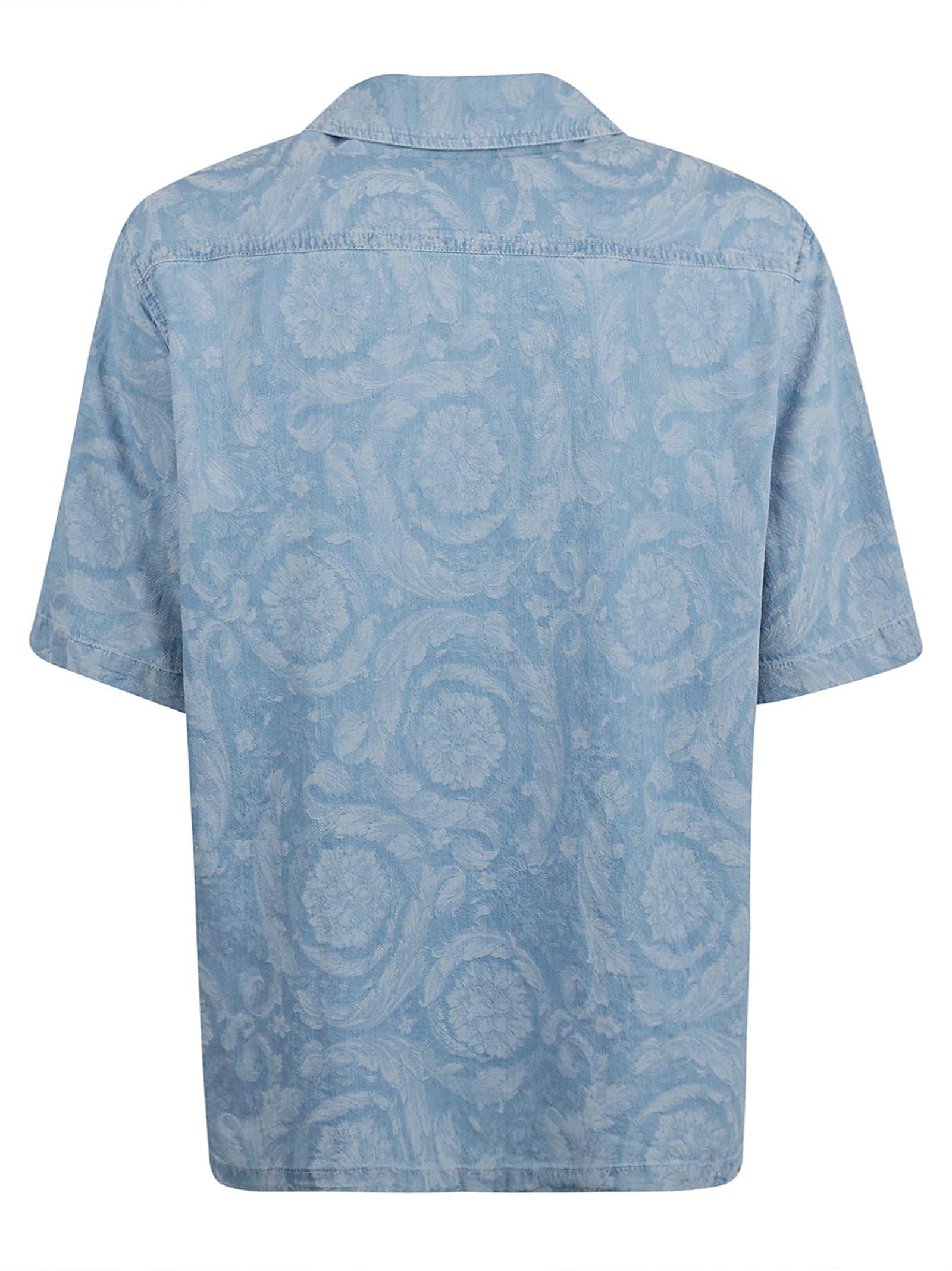 Denim Floral Print Shirt In Light Blue Product Image