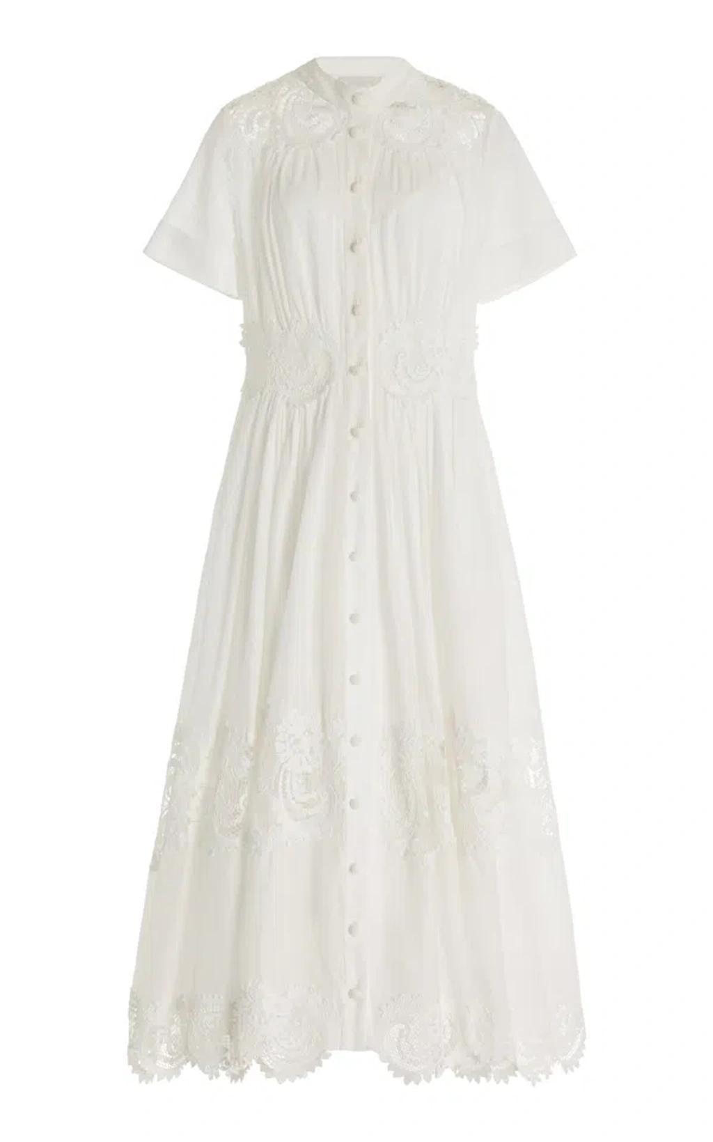 Pop Lace-trimmed Cotton Midi Dress In Ivory Product Image