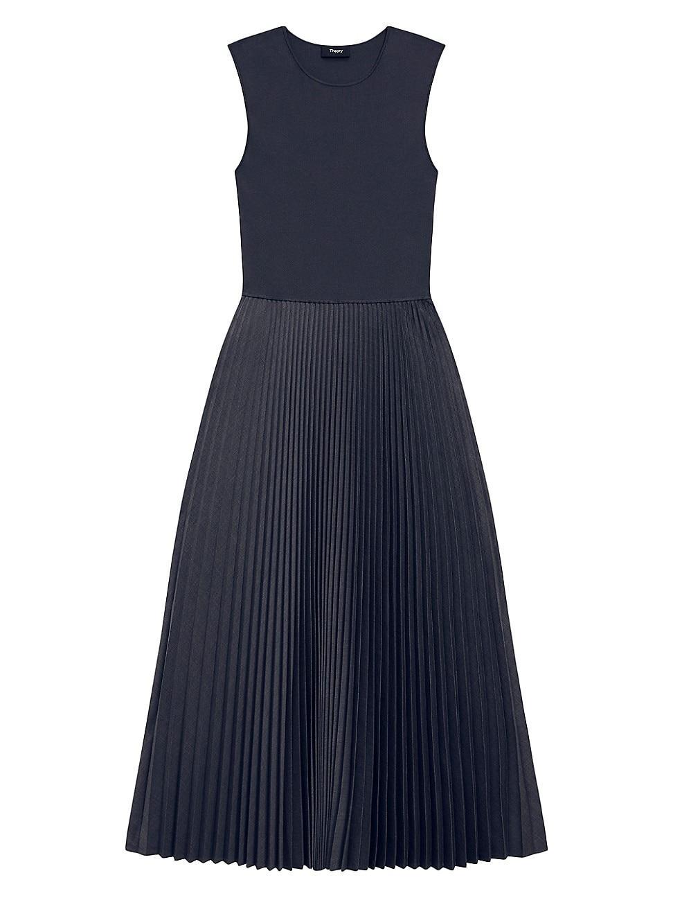 Womens Pleated Combo Midi-Dress Product Image