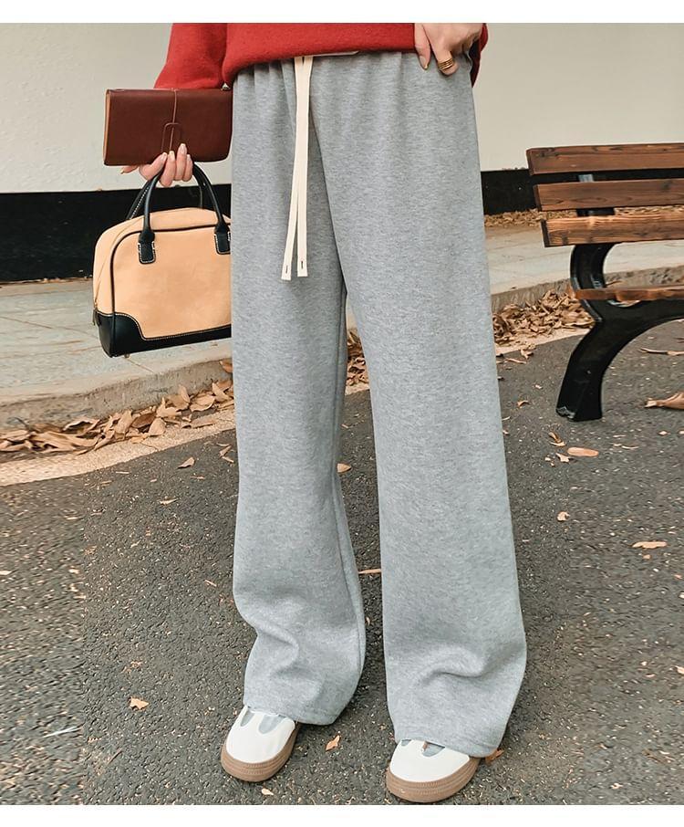 Drawstring Waist Plain Wide Leg Sweatpants Product Image