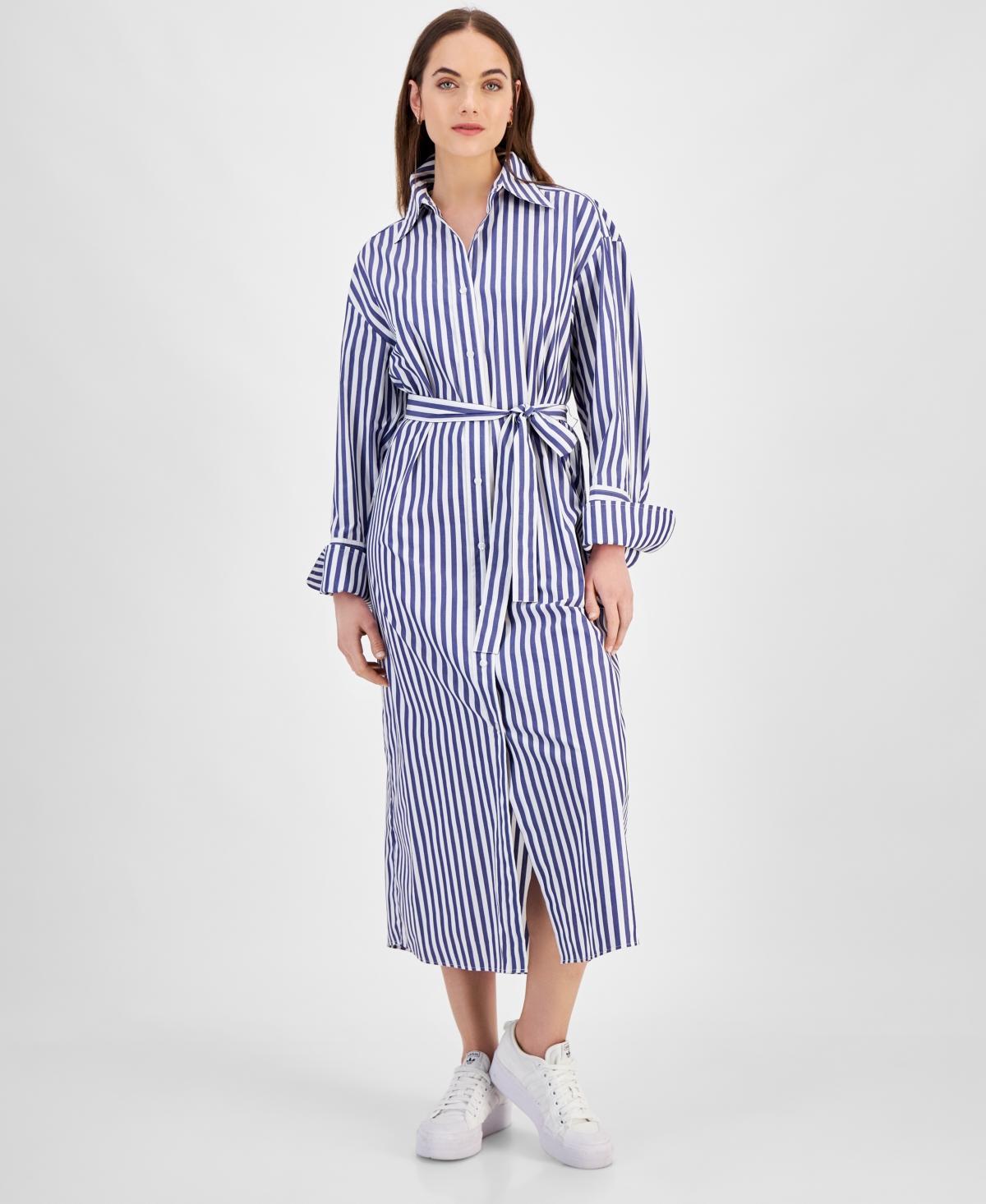 Hugo Womens Striped Long-Sleeve Cotton Shirtdress Product Image