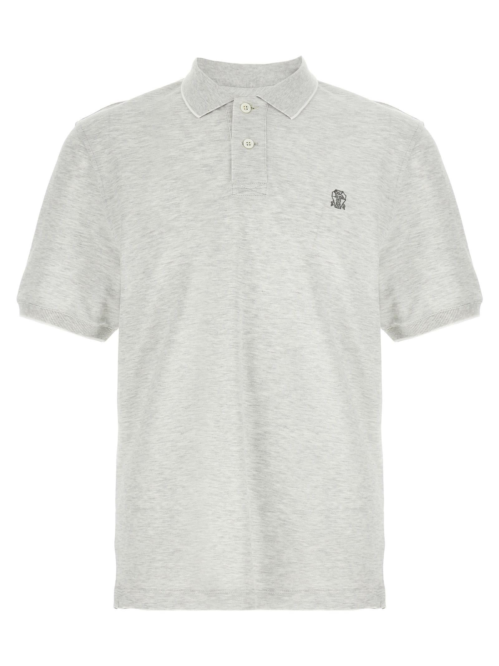 BRUNELLO CUCINELLI Logo Piqué Polo Shirt In Gray Product Image