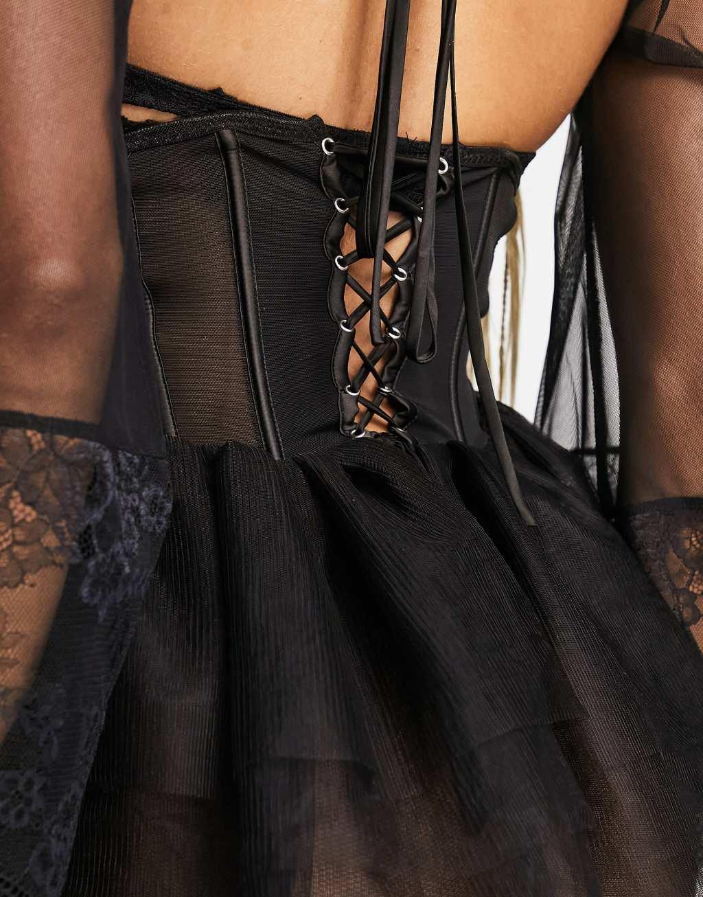 Hunkemoller mesh corset tutu in black Product Image