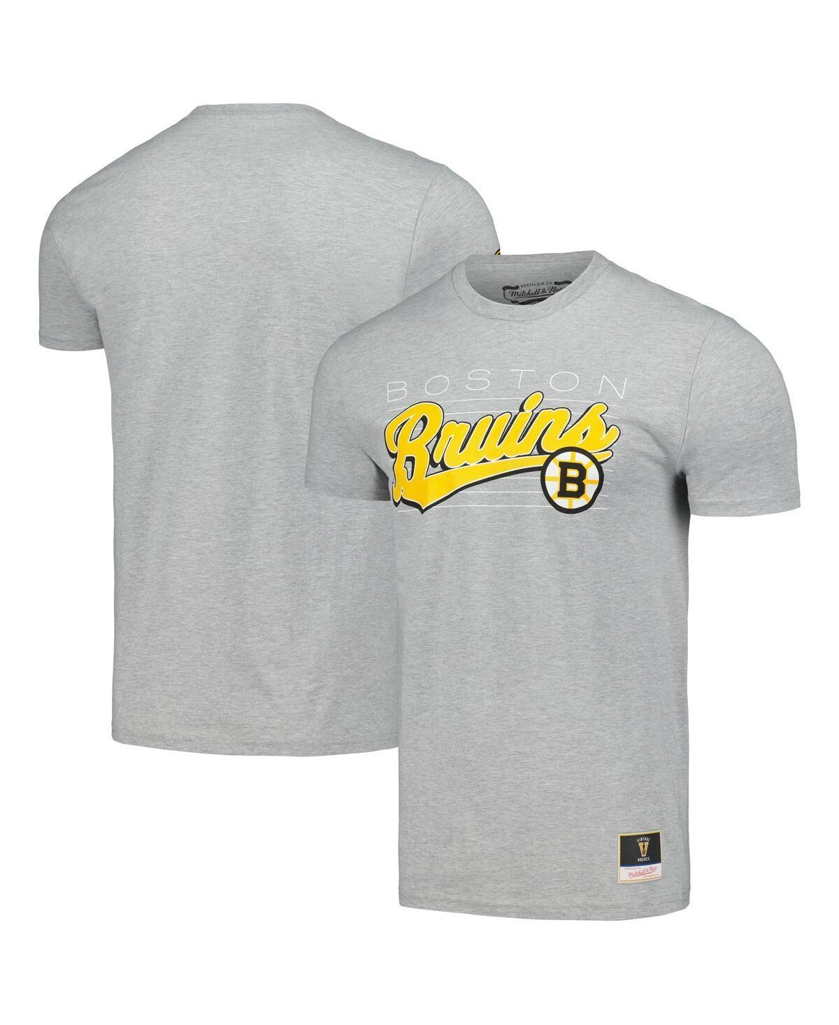 Mens Mitchell & Ness Heather Gray Boston Bruins 100th Anniversary Script Sweep T-Shirt Product Image