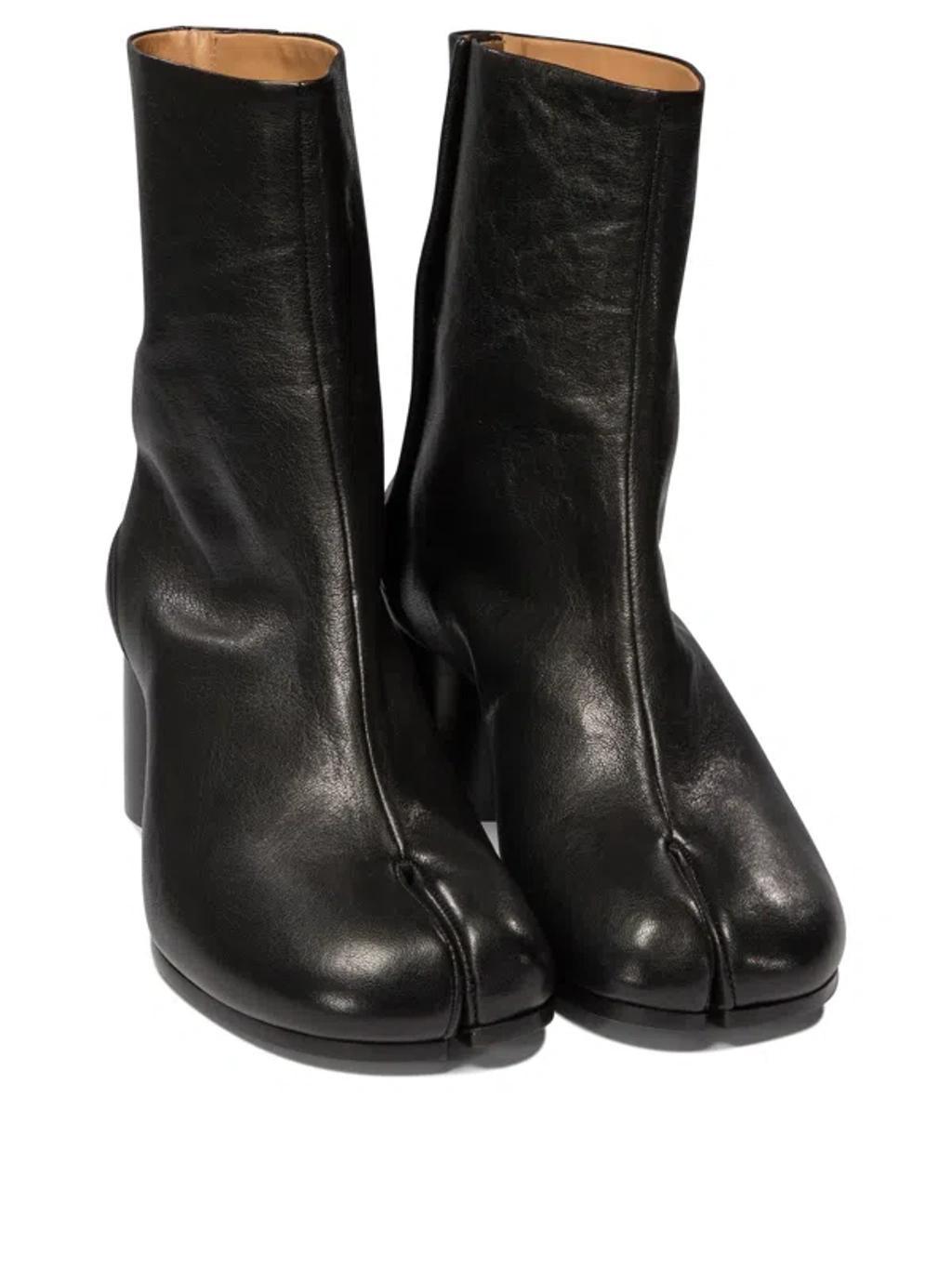 Black Leather Tabi Ankle Boots In T8013 Black Product Image