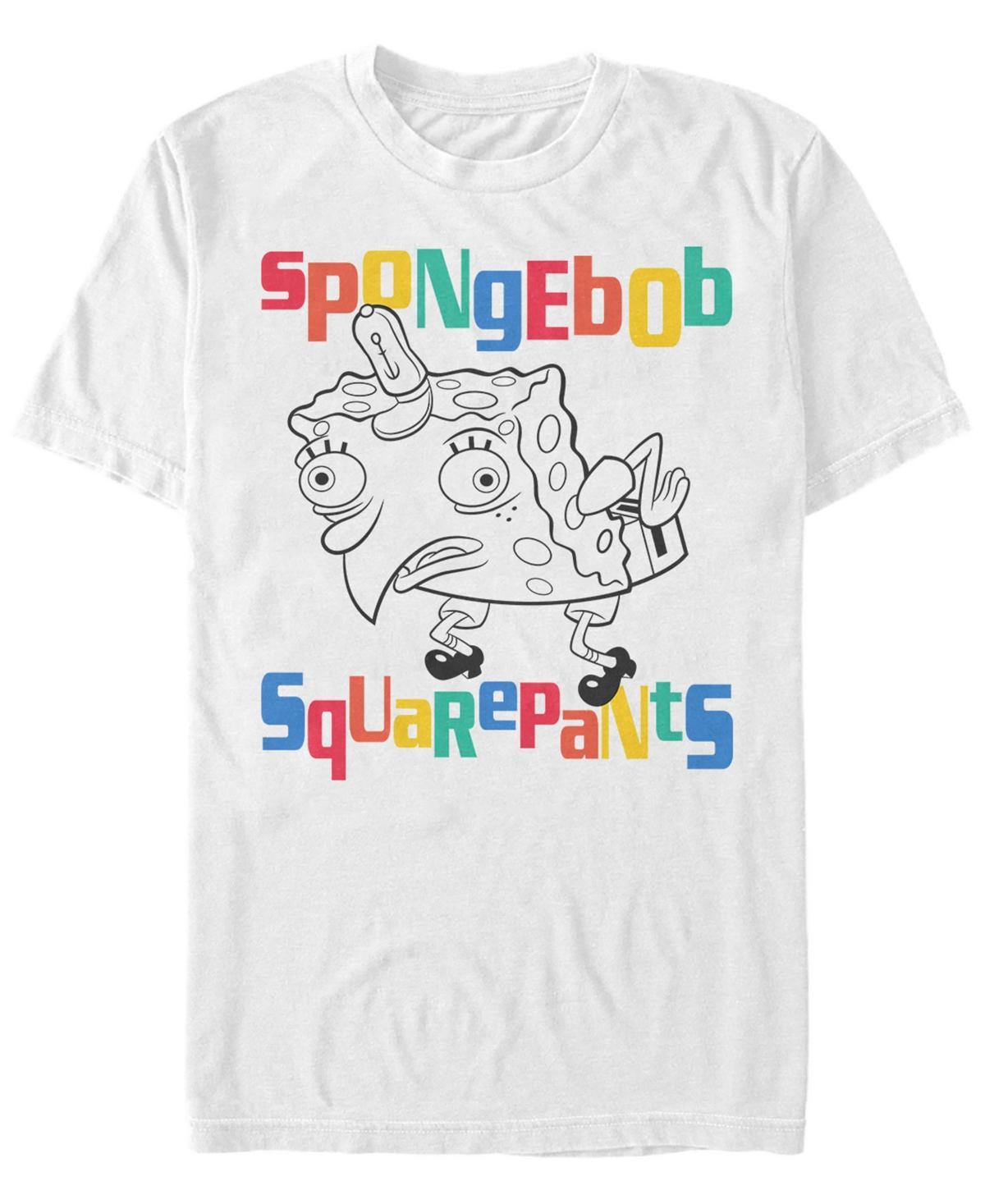 Mens Spongebob Mocking Portrait Outline Colorful Text Tee White Product Image