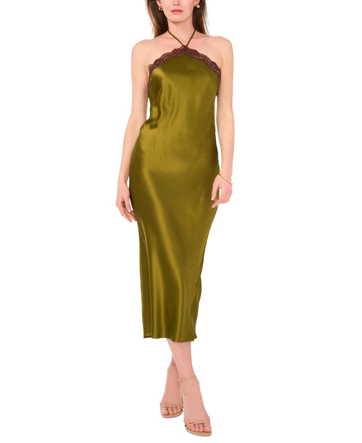 1.state Womens Satin Sleeveless Midi Halter Slip Dress Product Image