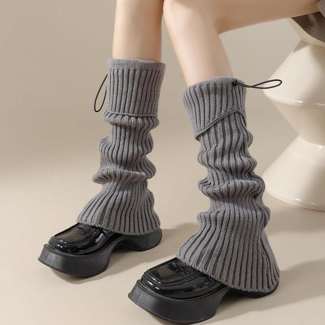 Drawstring Ribbed Knit Leg Warmers Product Image