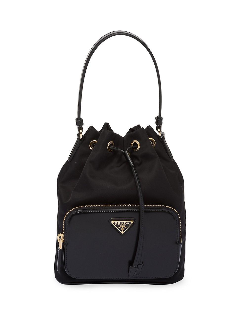 Womens Re-Nylon and Brushed Leather Bucket Bag Product Image