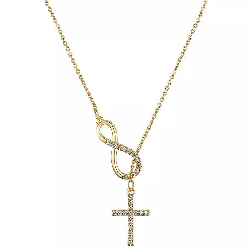 Gratitude & Grace 14k Gold Plated Cubic Zirconia Infinity Symbol & Cross Lariat Necklace, Womens Gold Tone Product Image