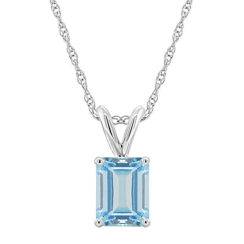 Celebration Gems 14k Gold Emerald Cut Aquamarine Pendant Necklace, Womens 14k Whgold Product Image