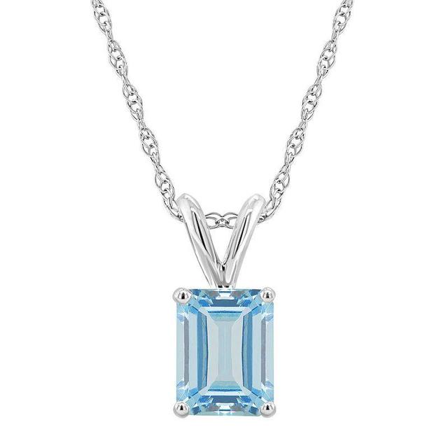 Celebration Gems 14k Gold Emerald Cut Aquamarine Pendant Necklace, Womens 14k Whgold Product Image