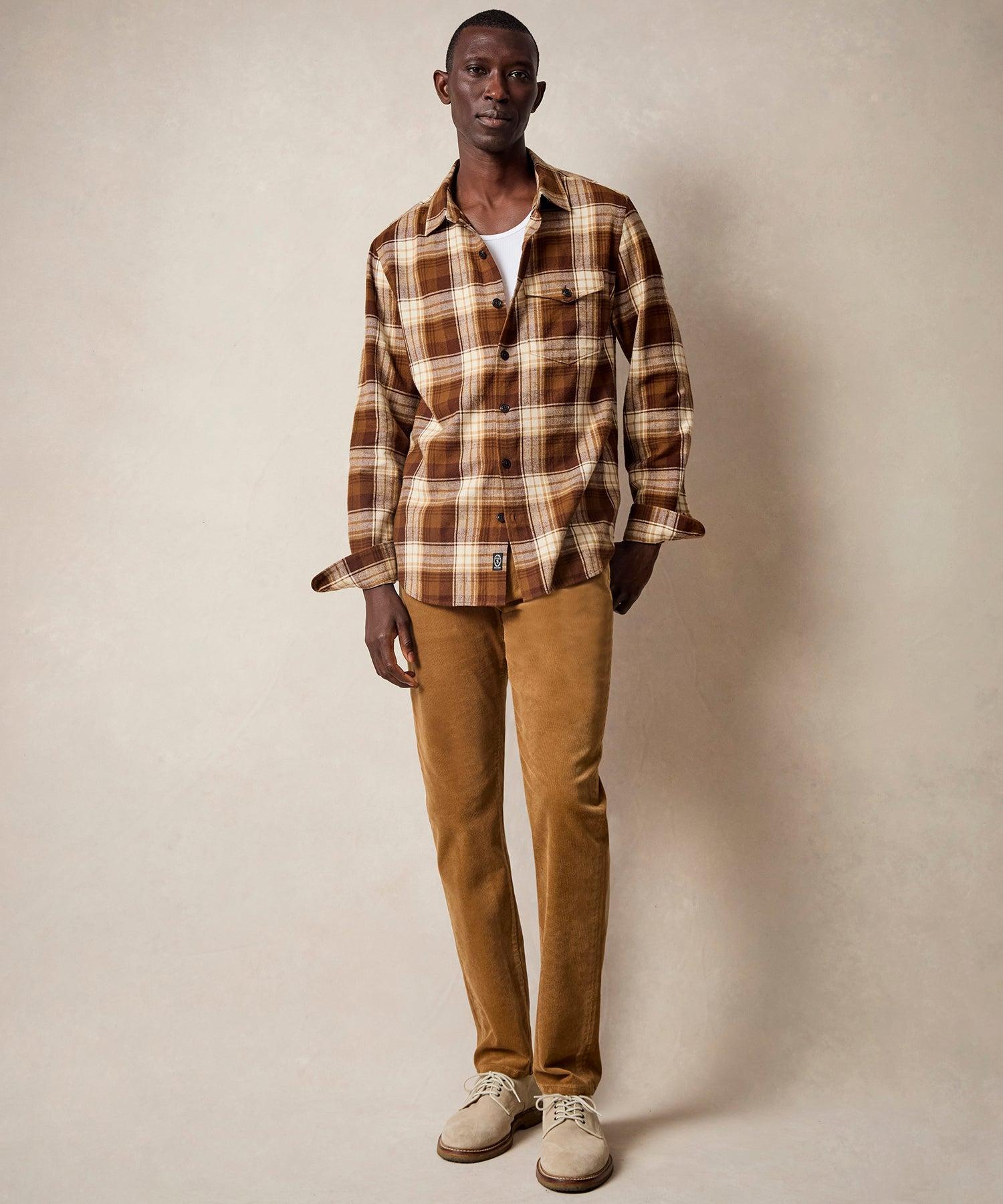 Peached Cotton Lodge Shirt in Brown Plaid Product Image