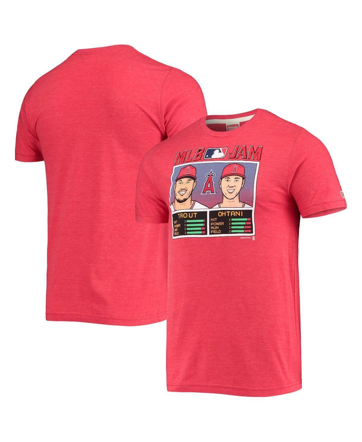 Mens Homage Shohei Ohtani & Mike Trout Heathered Red Los Angeles Angels Mlb Jam Player Tri-Blend T-shirt Product Image