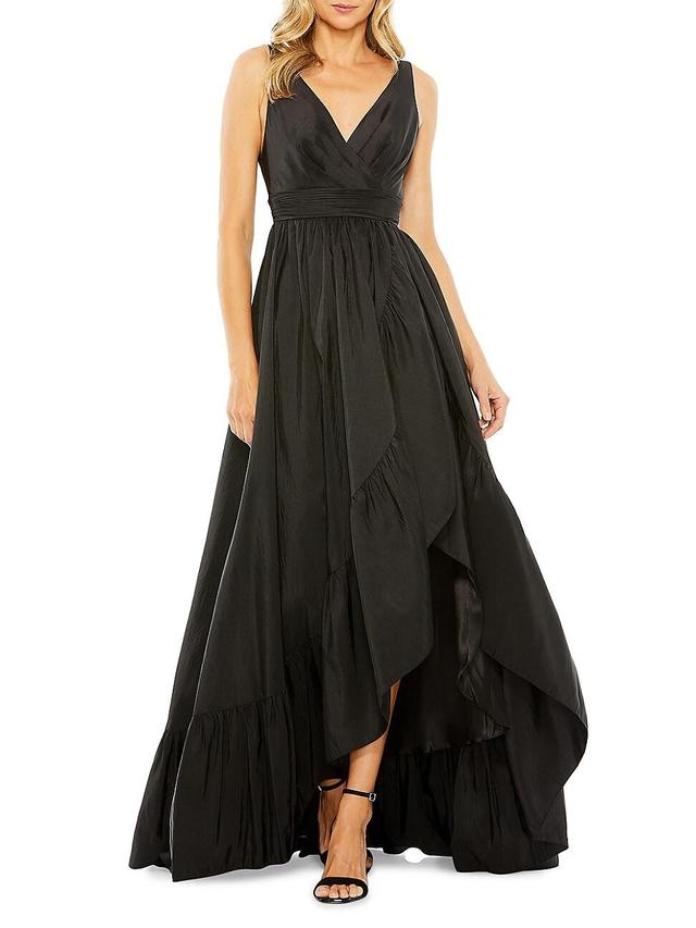 Womens Satin Flounce V-Neck Gown Product Image