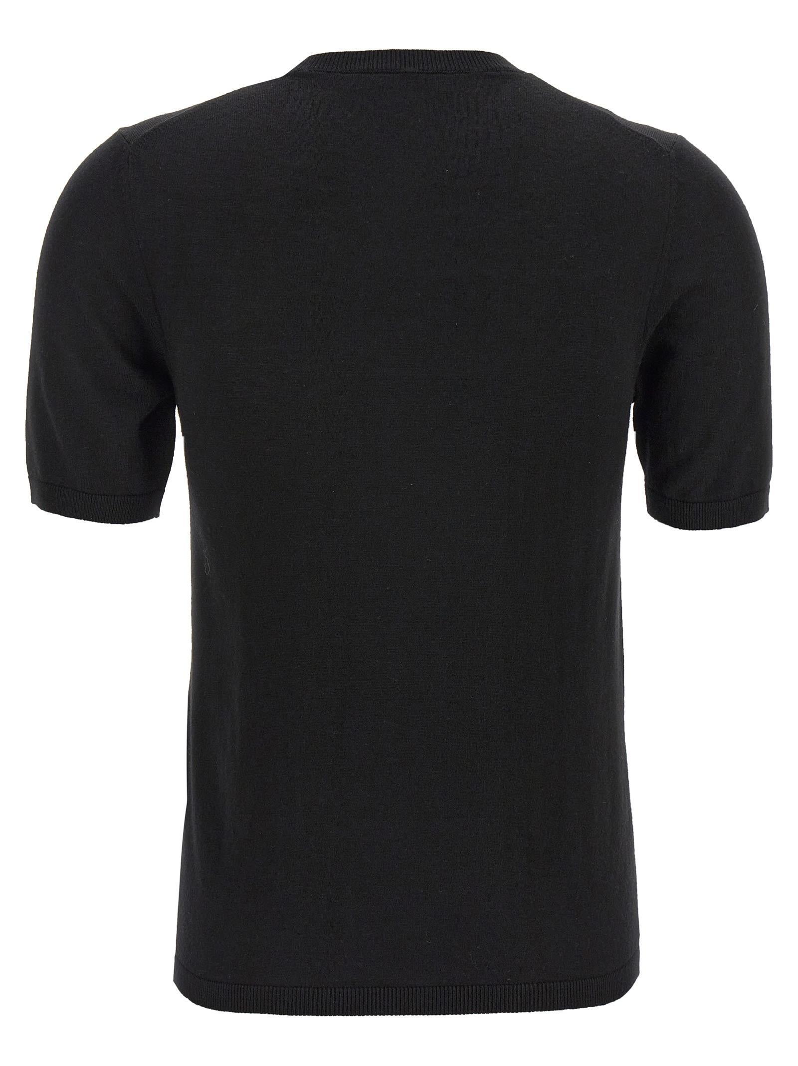 Crew Neck Knit Sweater With Short Sleeves In Black Product Image