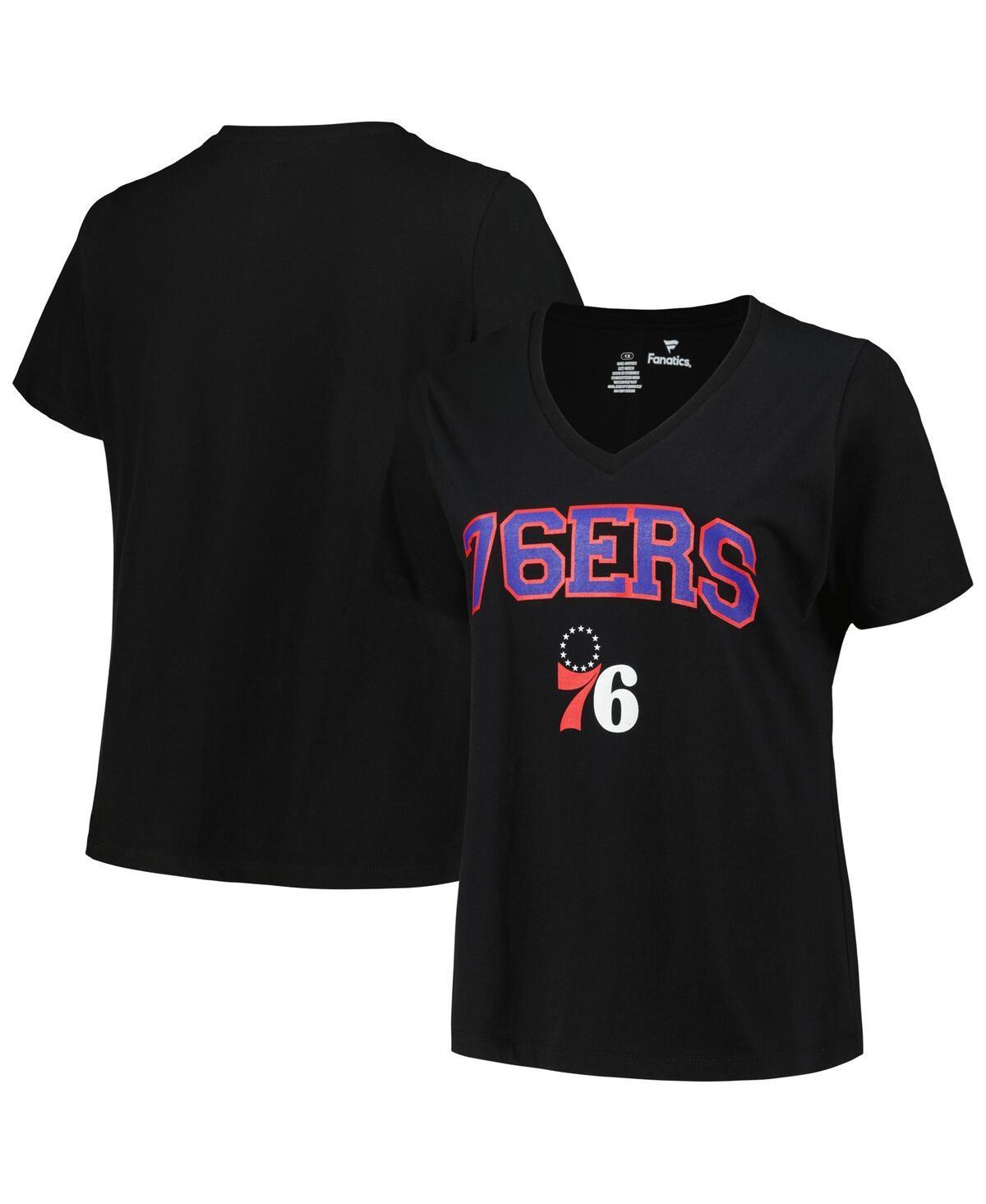 Womens Profile Black Philadelphia 76ers Plus Size Arch Over Logo V-Neck T-Shirt Product Image