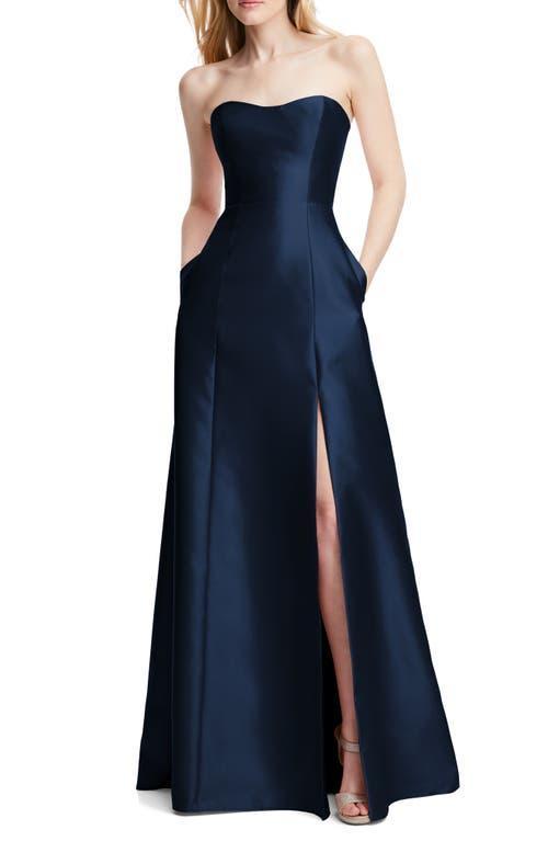 Alfred Sung Strapless Satin A-Line Gown Product Image