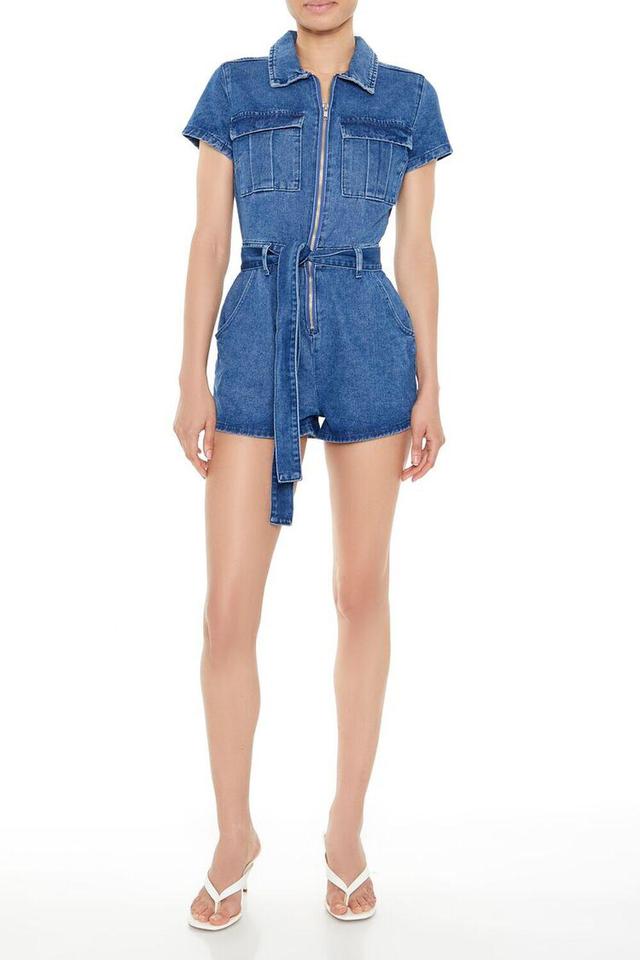 Zip-Up Tie-Waist Denim Romper | Forever 21 Product Image