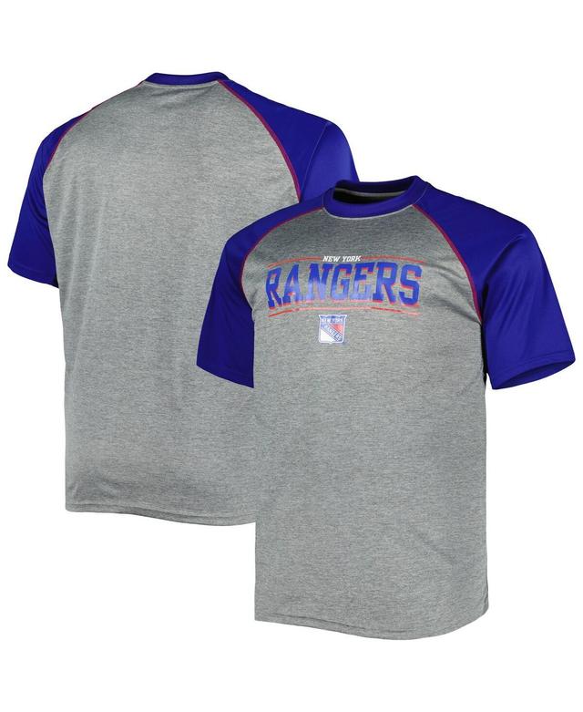 Mens Heather Gray New York Rangers Big and Tall Logo Raglan T-shirt Product Image