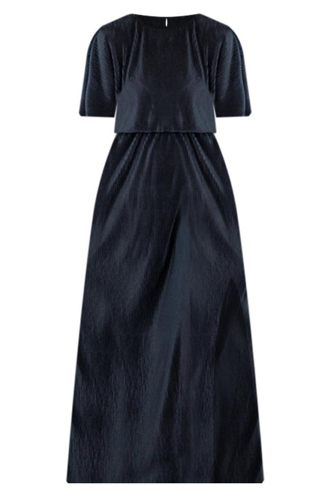 I Almost Do Black Plisse Short Sleeve Maxi Dress FINAL SALE Product Image