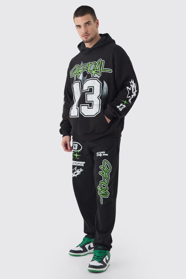 Tall Official 13 Print Oversized Tracksuit in Black | boohooMAN USA Product Image